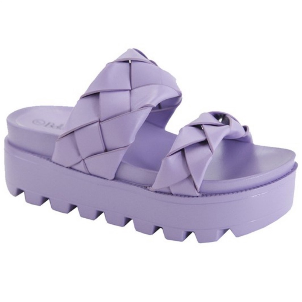 Purple Super Platform Woven Double Strap Sandals